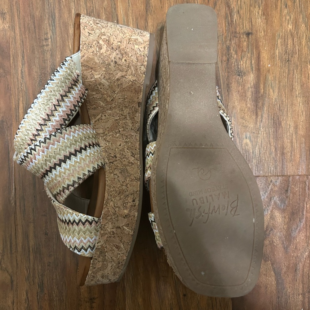 Woven Zigzag Tan Multi Mules Abi Wedge Sandal Summer Spring Blowfish Malibu - Picture 7 of 9